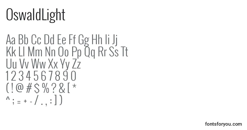 A fonte OswaldLight – alfabeto, números, caracteres especiais