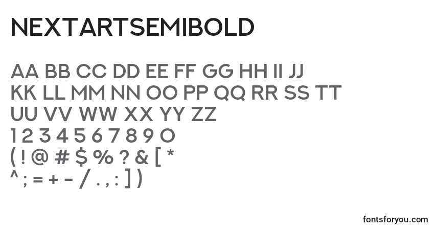 Шрифт NextArtSemibold – алфавит, цифры, специальные символы