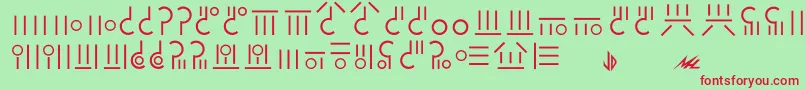 Gaim-Schriftart – Rote Schriften auf grünem Hintergrund