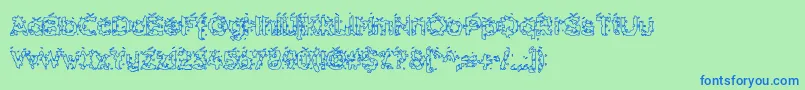 HammeroidHollow-Schriftart – Blaue Schriften auf grünem Hintergrund