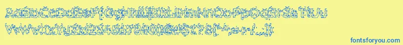 HammeroidHollow-Schriftart – Blaue Schriften auf gelbem Hintergrund