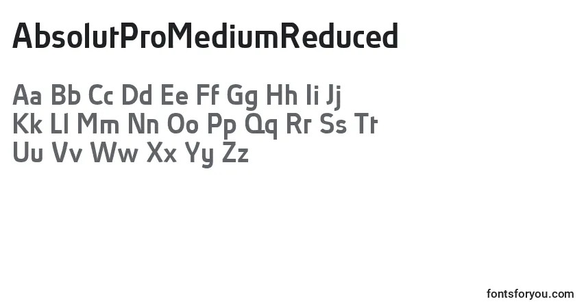 Schriftart AbsolutProMediumReduced (49492) – Alphabet, Zahlen, spezielle Symbole