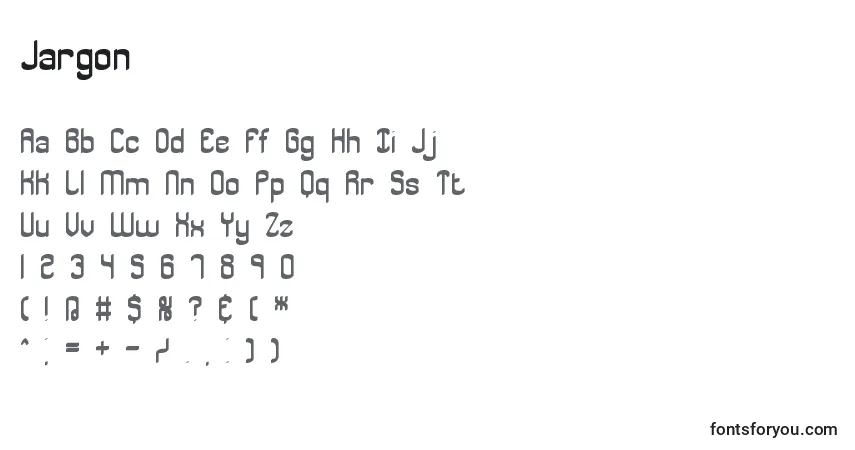 Schriftart Jargon – Alphabet, Zahlen, spezielle Symbole