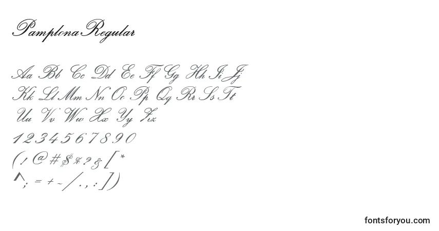 A fonte PamplonaRegular – alfabeto, números, caracteres especiais
