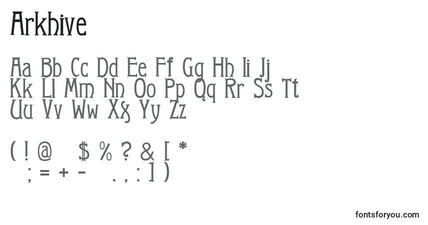 A fonte Arkhive – alfabeto, números, caracteres especiais