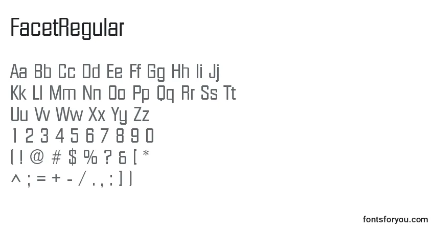 A fonte FacetRegular – alfabeto, números, caracteres especiais