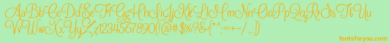 FrostingForBreakfastRegular-Schriftart – Orangefarbene Schriften auf grünem Hintergrund