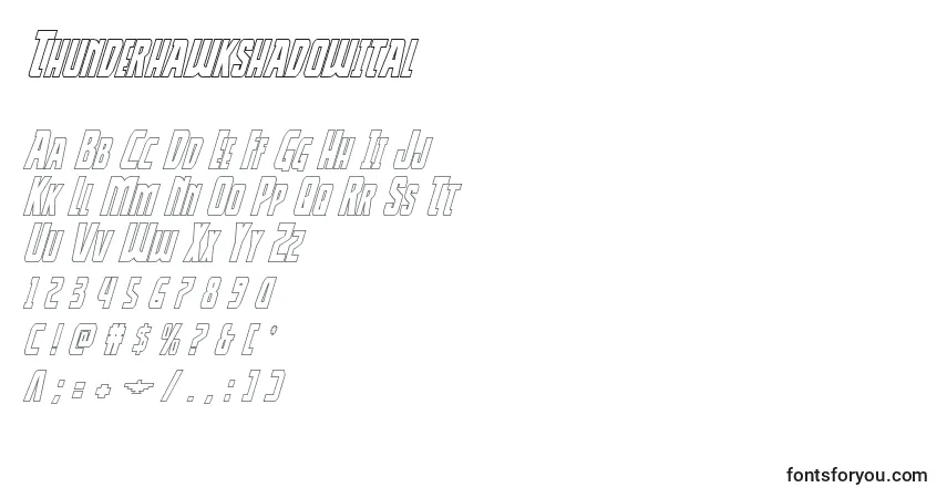 Шрифт Thunderhawkshadowital – алфавит, цифры, специальные символы