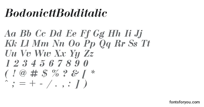 Czcionka BodonicttBolditalic – alfabet, cyfry, specjalne znaki
