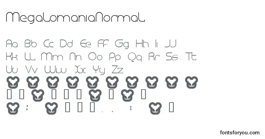 A fonte MegalomaniaNormal – alfabeto, números, caracteres especiais