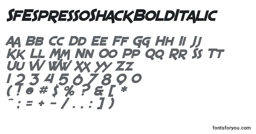 Schriftart SfEspressoShackBoldItalic – Alphabet, Zahlen, spezielle Symbole