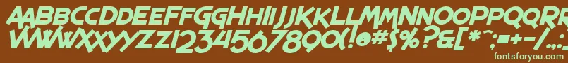 フォントSfEspressoShackBoldItalic – 緑色の文字が茶色の背景にあります。