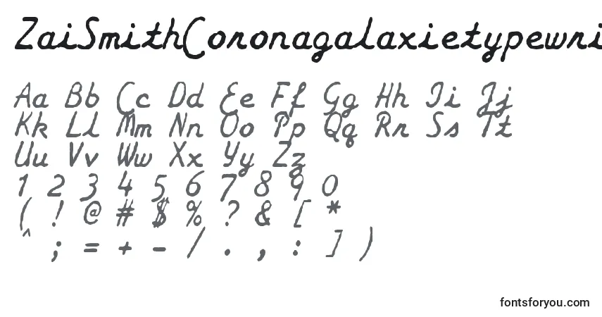A fonte ZaiSmithCoronagalaxietypewriter – alfabeto, números, caracteres especiais
