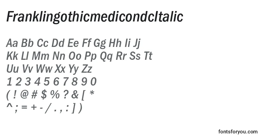 Schriftart FranklingothicmedicondcItalic – Alphabet, Zahlen, spezielle Symbole