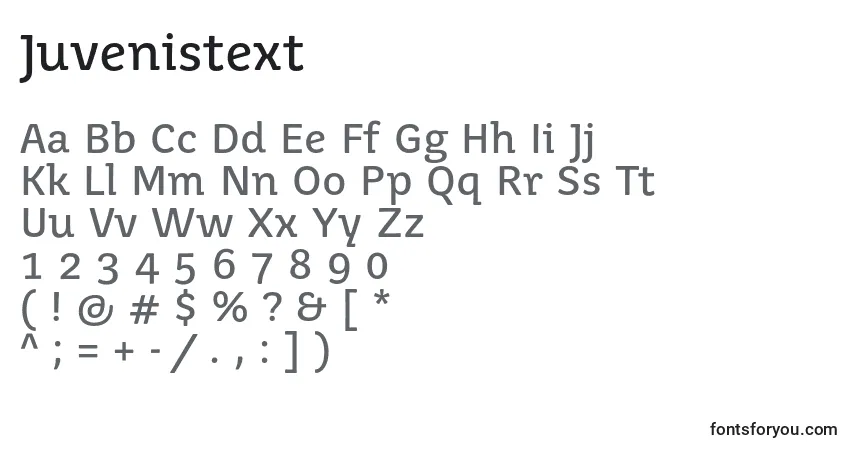 Juvenistext-fontti – aakkoset, numerot, erikoismerkit