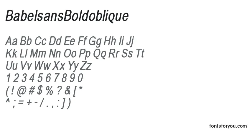 Czcionka BabelsansBoldoblique – alfabet, cyfry, specjalne znaki