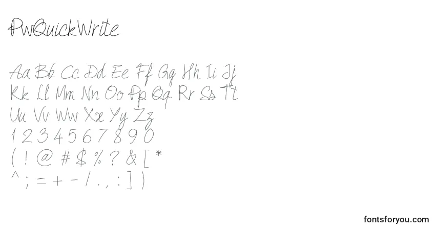 A fonte PwQuickWrite – alfabeto, números, caracteres especiais