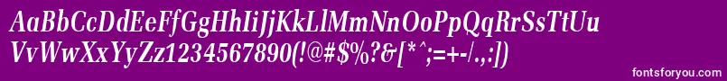Fonte MemoircondensedBoldItalic – fontes brancas em um fundo violeta