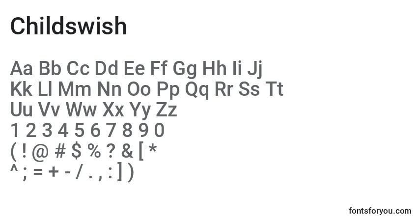 Czcionka Childswish – alfabet, cyfry, specjalne znaki