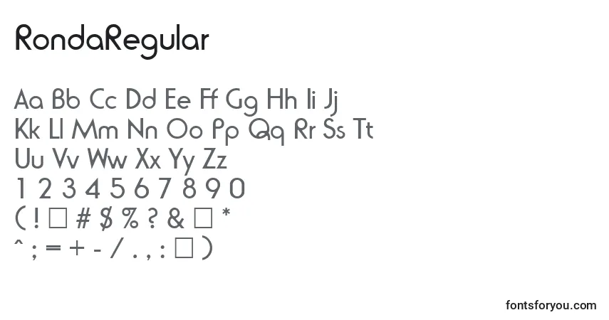 A fonte RondaRegular – alfabeto, números, caracteres especiais