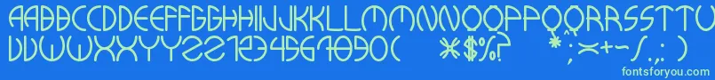 KuwaRonmcieQ Font – Green Fonts on Blue Background