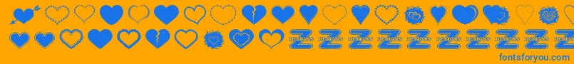 SexyLoveHearts2-Schriftart – Blaue Schriften auf orangefarbenem Hintergrund