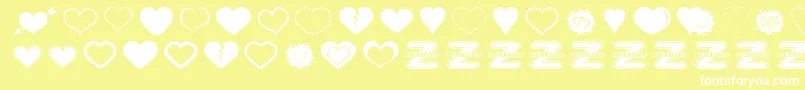 SexyLoveHearts2-Schriftart – Weiße Schriften auf gelbem Hintergrund