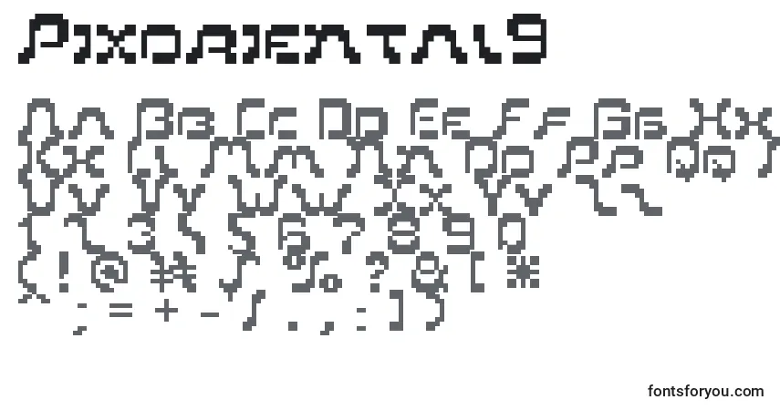 A fonte Pixoriental9 – alfabeto, números, caracteres especiais