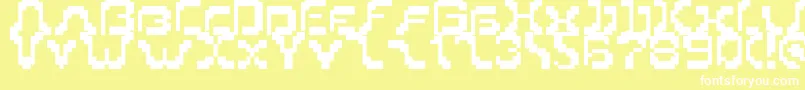 Pixoriental9-Schriftart – Weiße Schriften auf gelbem Hintergrund