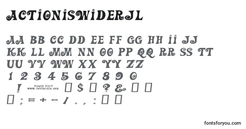 Schriftart Actioniswiderjl – Alphabet, Zahlen, spezielle Symbole