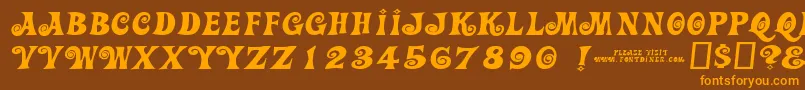 Actioniswiderjlフォントについての詳細 フォントActioniswiderjl – オレンジ色の文字が茶色の背景にあります。