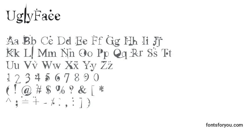 Schriftart UglyFace – Alphabet, Zahlen, spezielle Symbole
