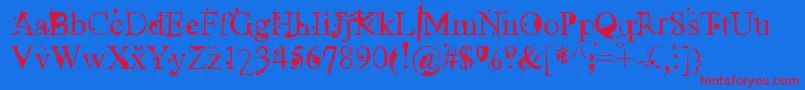 UglyFace-Schriftart – Rote Schriften auf blauem Hintergrund