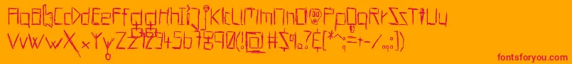HellsKittchenDevilGodBold-Schriftart – Rote Schriften auf orangefarbenem Hintergrund