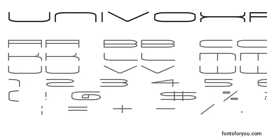 Czcionka UnivoxAtomLight – alfabet, cyfry, specjalne znaki