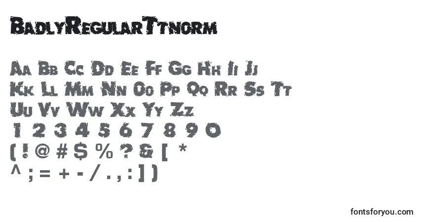 A fonte BadlyRegularTtnorm – alfabeto, números, caracteres especiais