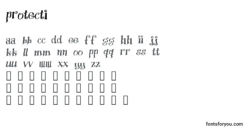 A fonte Protecti – alfabeto, números, caracteres especiais