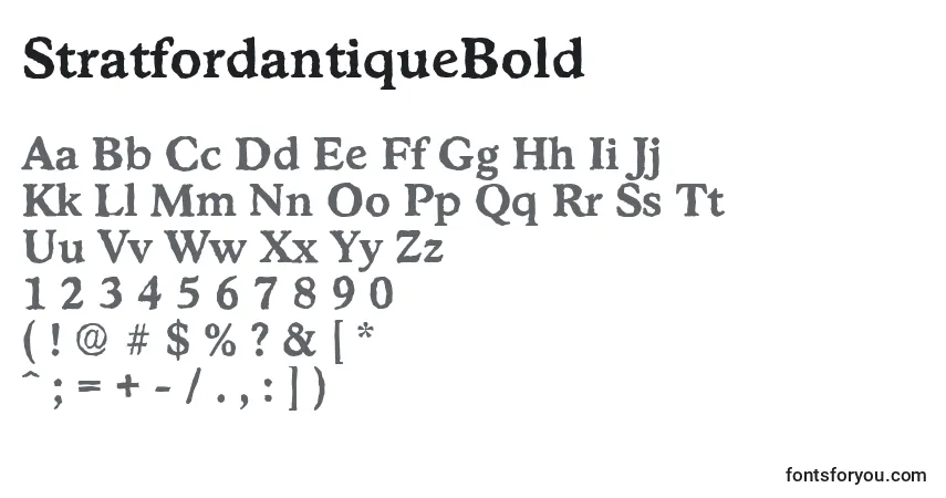 A fonte StratfordantiqueBold – alfabeto, números, caracteres especiais