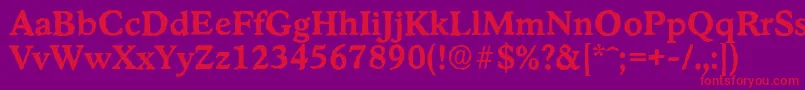 StratfordantiqueBold-Schriftart – Rote Schriften auf violettem Hintergrund