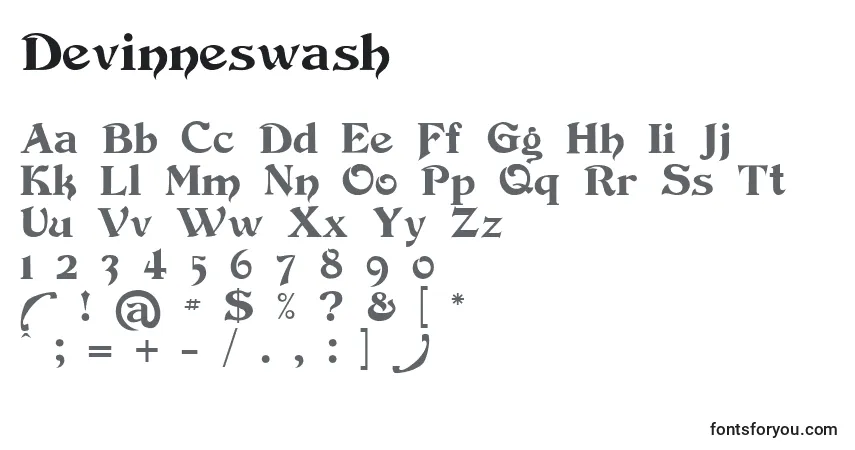 A fonte Devinneswash – alfabeto, números, caracteres especiais