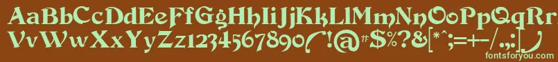 フォントDevinneswash – 緑色の文字が茶色の背景にあります。