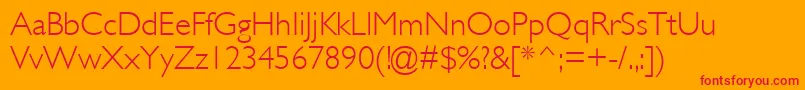 GillLightSsiLight-Schriftart – Rote Schriften auf orangefarbenem Hintergrund