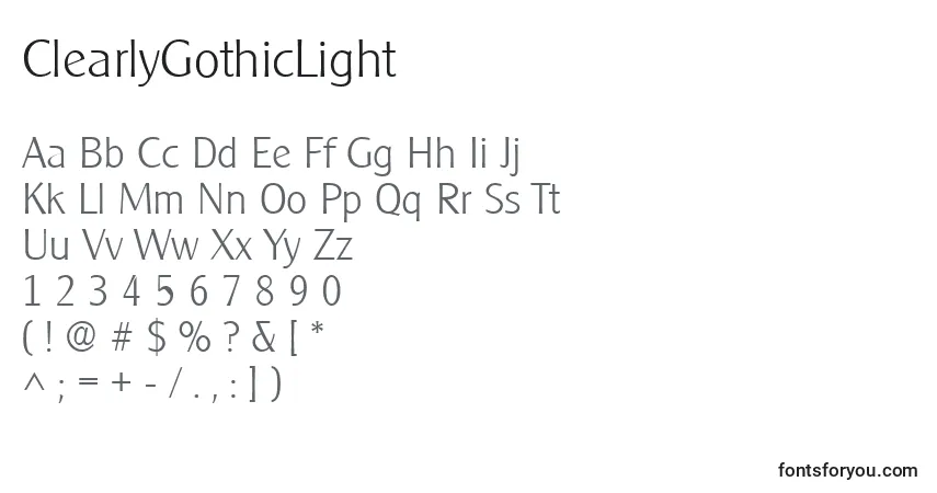 A fonte ClearlyGothicLight – alfabeto, números, caracteres especiais