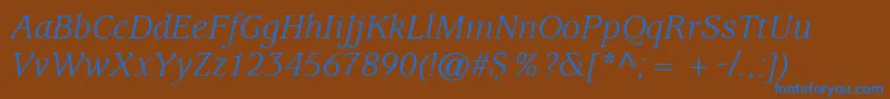 ExpositionSsiItalic-Schriftart – Blaue Schriften auf braunem Hintergrund