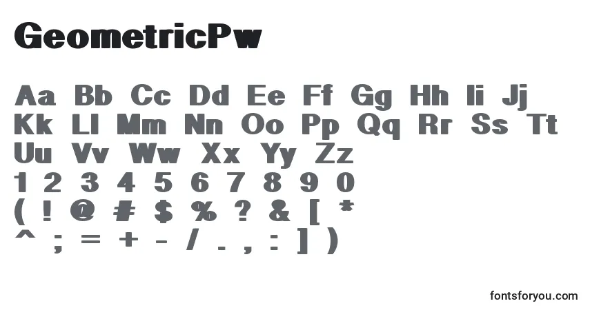 A fonte GeometricPw – alfabeto, números, caracteres especiais