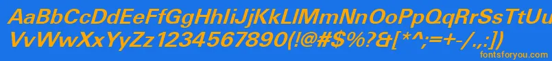 UniqueLightBolditalic-Schriftart – Orangefarbene Schriften auf blauem Hintergrund