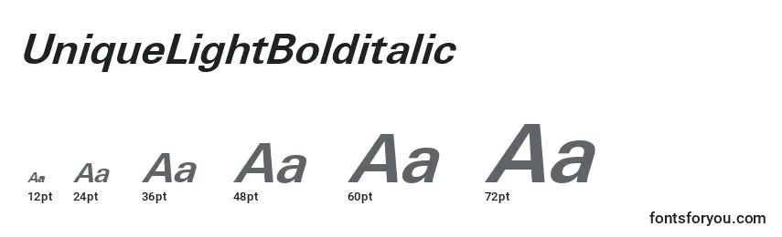 Размеры шрифта UniqueLightBolditalic