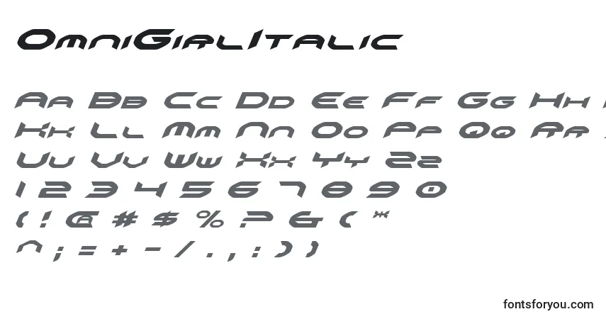 Шрифт OmniGirlItalic – алфавит, цифры, специальные символы