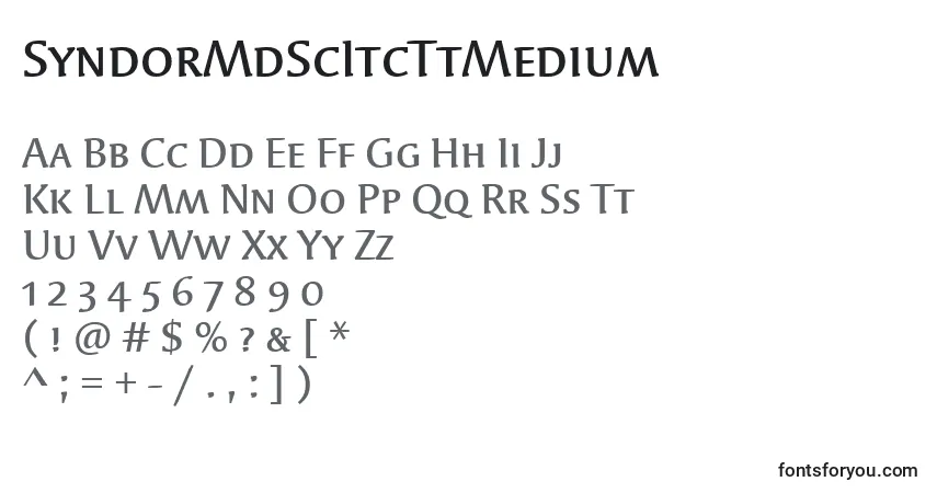 A fonte SyndorMdScItcTtMedium – alfabeto, números, caracteres especiais