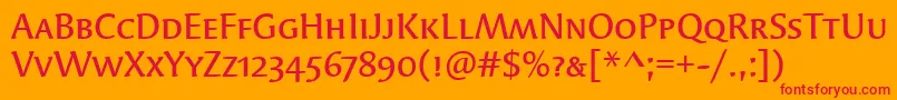 フォントSyndorMdScItcTtMedium – オレンジの背景に赤い文字